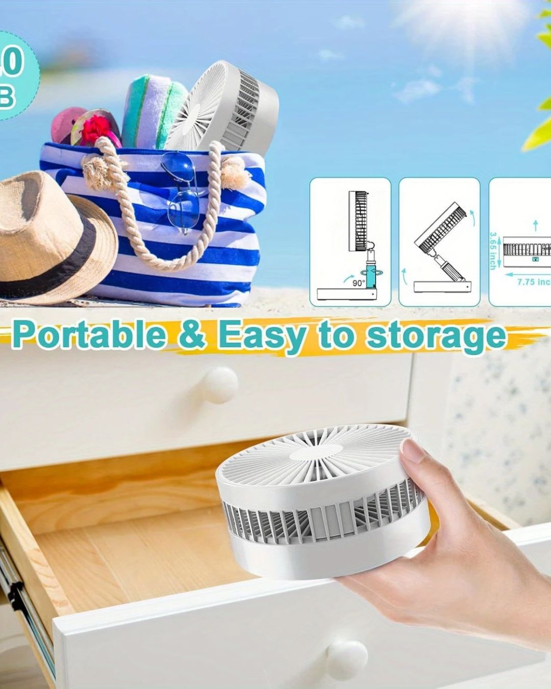 ABANICO RECARGABLE 4 EN 1 Y EXTENSIBLE