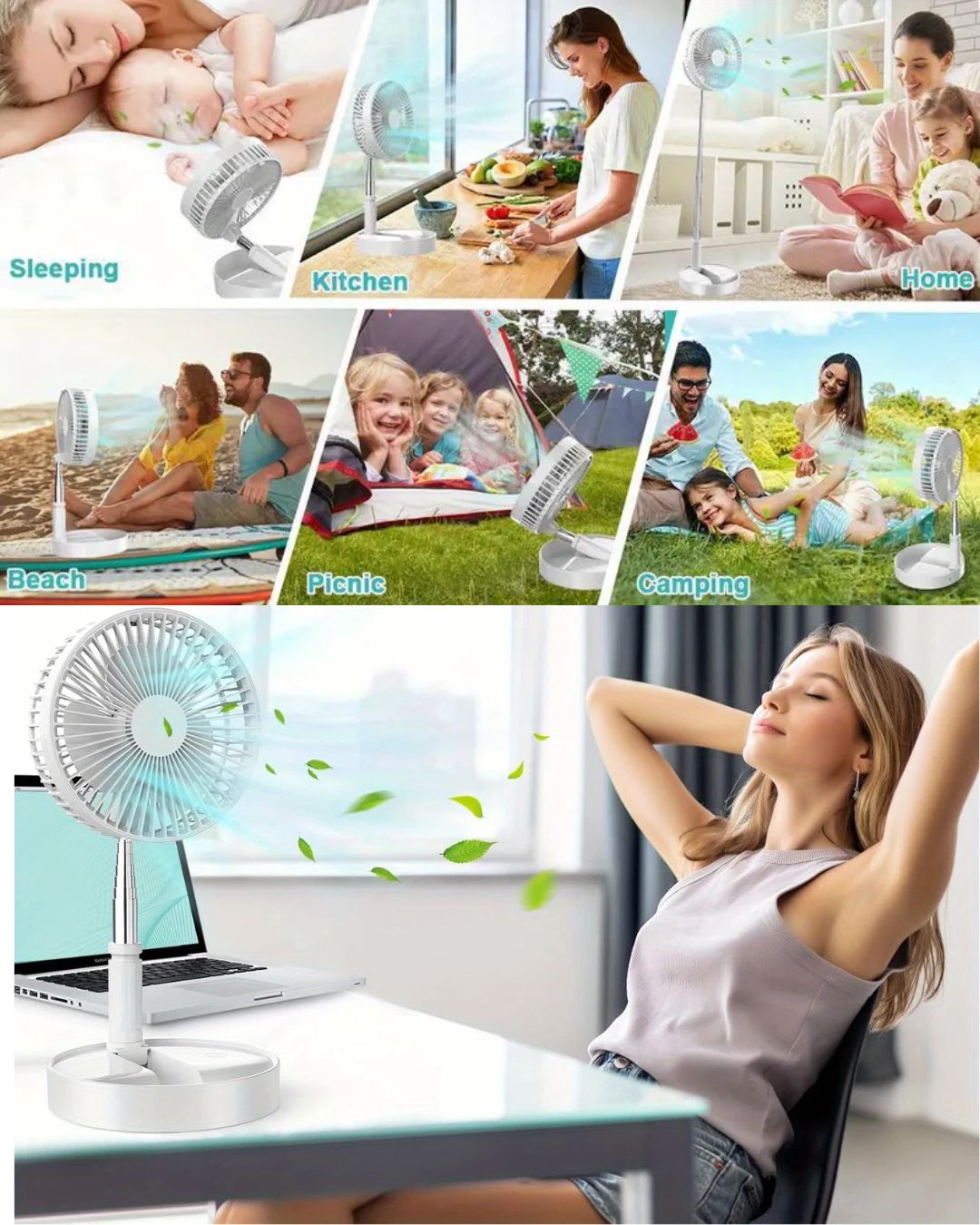 ABANICO RECARGABLE 4 EN 1 Y EXTENSIBLE