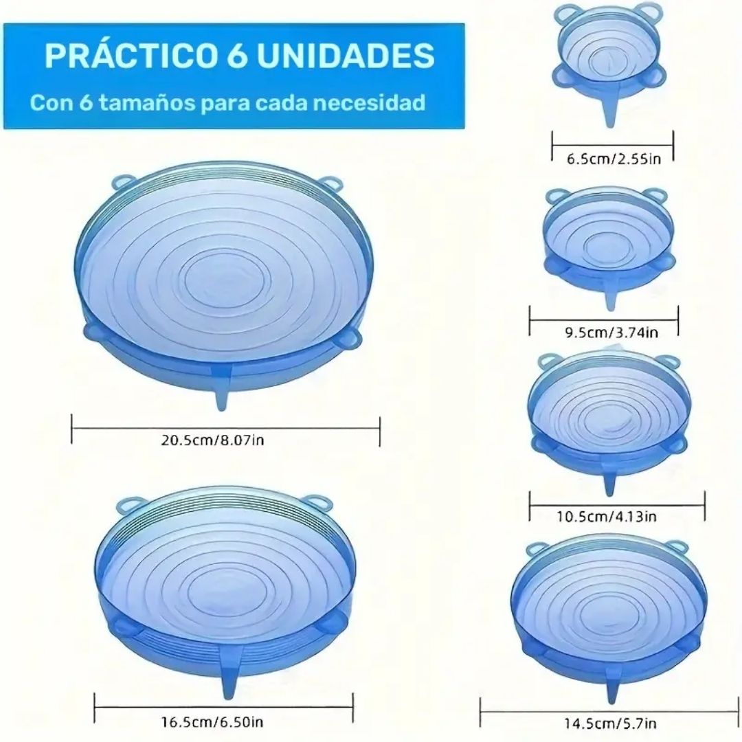 TAPAS DE SILICONA REDONDAS (SET DE 6 UNIDADES)