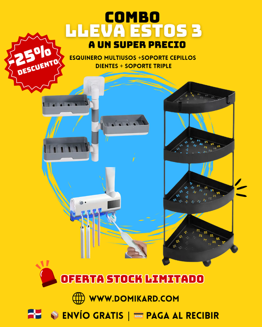 COMBO ESQUINERO MULTIUSOS+SOPORTE DE CEPILLOS+ SOPORTE TRIPLE