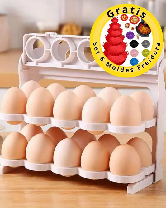 COMBO 2 ORGANIZADOR HUEVO PLEGABLE 3 NIVELES/ 24 HUEVOS + 1 MOLDE SILICONA