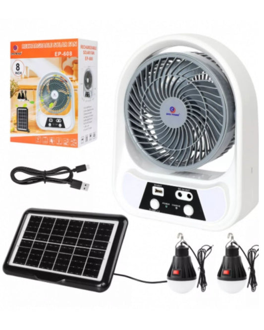 ABANICO SOLAR RECARGABLE PORTATIL 8"