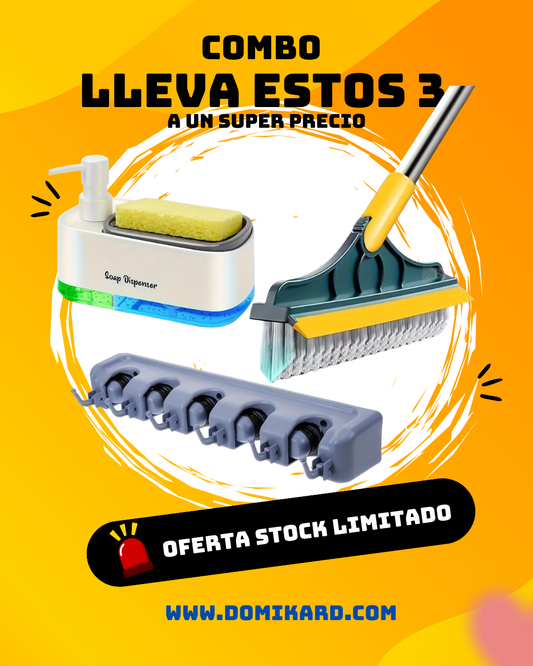 OFERTA ESCOBA MULTIUSOS+DISPENSADOR JABON+ SOPORTE PARED