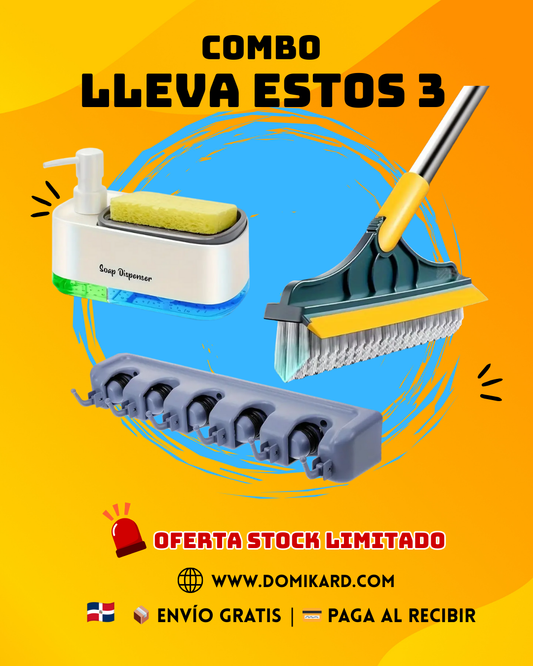 OFERTA ESCOBA MULTIUSOS+DISPENSADOR JABON+ SOPORTE PARED