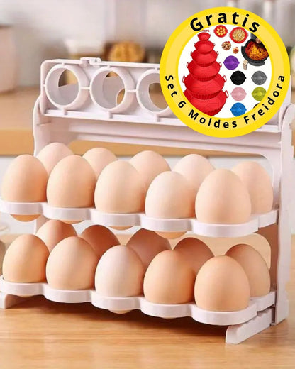 ORGANIZADOR HUEVO PLEGABLE 3 NIVELES/ 24 HUEVOS + 1 MOLDE SILICONA